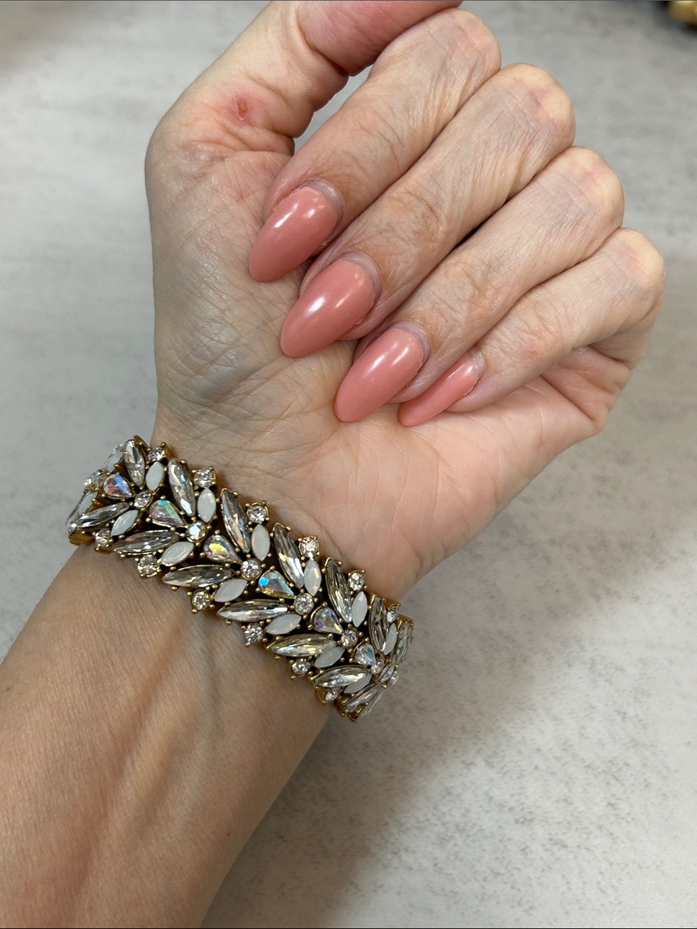 J. Crew Gold-Tone Bracelet with White Marquise and Clear Crystals